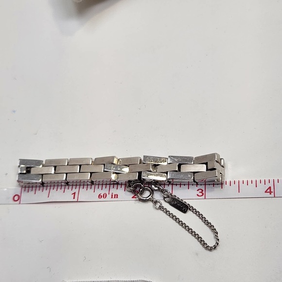 Monet Silver Tone Flat Link Chain Bracelet Safety Chain Vintage Costume Jewelry - Picture 6 of 6